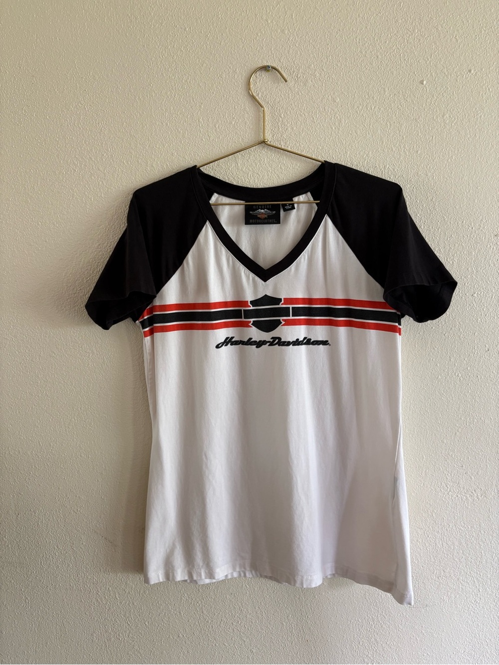 Harley-Davidson Women's V-Neck Tee in White, Black and Red